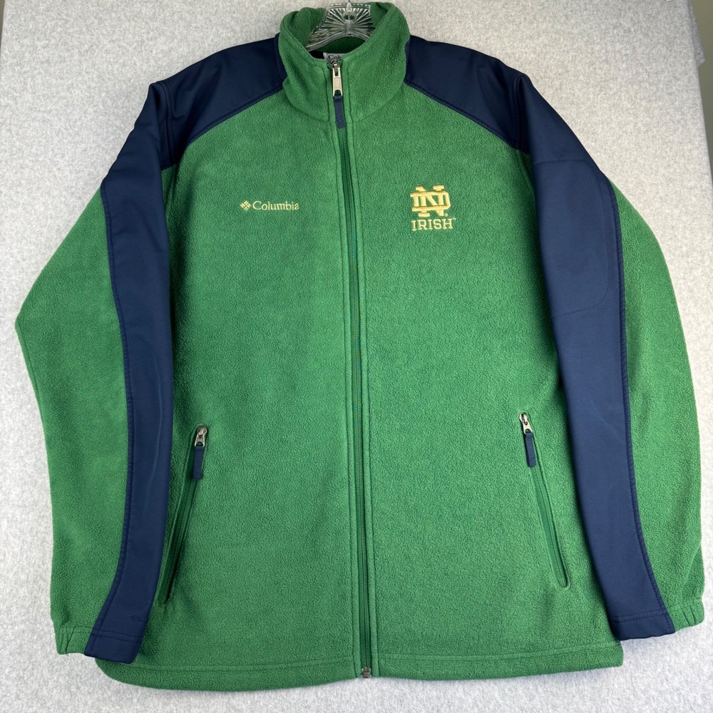Columbia Fleece Jacket Mens L Green Good Notre Dame Fighting Irish Full Zip